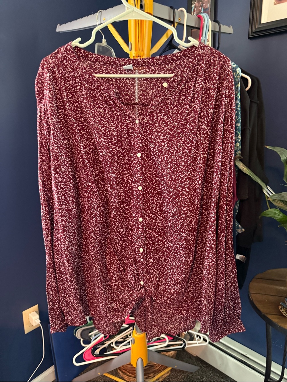 Old Navy Burgundy Floral Button-Front Blouse